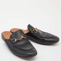 Gucci Black Leather Princetown Flat Mules Size 37.5 