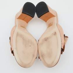 Pre Owned Gucci Rose Gold Foil Leather GG Marmont Fringe Detail Block Heel Pumps Size 39.5