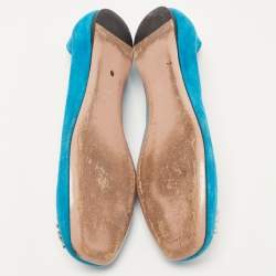 Pre Owned Gucci Blue Suede Crystal Embellished GG Ballet Flats Size 39.5