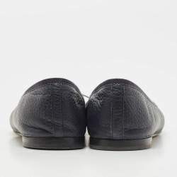 Pre Owned Gucci Navy Blue Leather Bow Ballet Flats Size 37.5