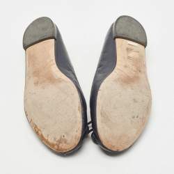 Pre Owned Gucci Navy Blue Leather Bow Ballet Flats Size 37.5