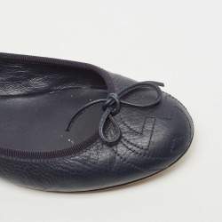 Pre Owned Gucci Navy Blue Leather Bow Ballet Flats Size 37.5