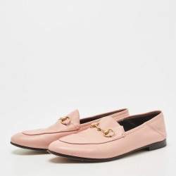 Pre Owned Gucci Pink Leather Jordaan Loafers Size 37.5