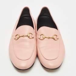 Pre Owned Gucci Pink Leather Jordaan Loafers Size 37.5