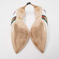 Pre Owned Gucci White Leather Sylvie Web Slingback Pumps Size 36.5