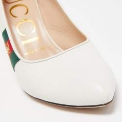 Pre Owned Gucci White Leather Sylvie Web Slingback Pumps Size 36.5