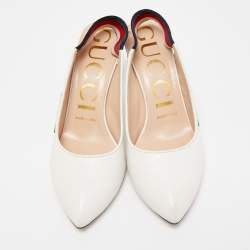 Pre Owned Gucci White Leather Sylvie Web Slingback Pumps Size 36.5