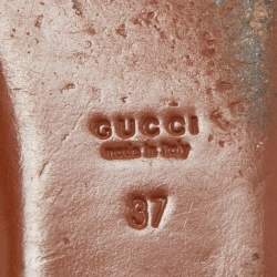 Pre Owned Gucci Brown Leather Web Detail Liliana Horsebit Flat Sandals Size 37