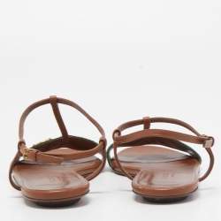 Pre Owned Gucci Brown Leather Web Detail Liliana Horsebit Flat Sandals Size 37