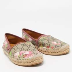 Pre Owned Gucci Beige/Brown GG Floral Print Supreme Canvas Espadrille Flats Size 36