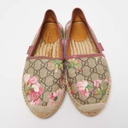 Pre Owned Gucci Beige/Brown GG Floral Print Supreme Canvas Espadrille Flats Size 36