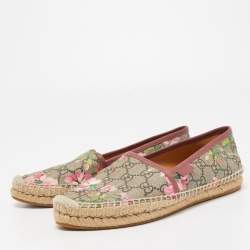 Pre Owned Gucci Beige/Brown GG Floral Print Supreme Canvas Espadrille Flats Size 36