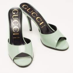 Gucci Green Leather Scarlett Slide Sandals Size 38