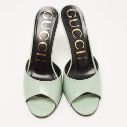 Gucci Green Leather Scarlett Slide Sandals Size 38