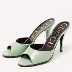 Gucci Green Leather Scarlett Slide Sandals Size 38