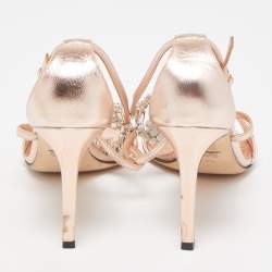 Gucci Metallic Leather Crystal Embellished Interlocking G Sandals Size 39