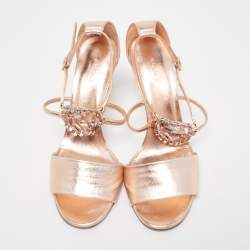 Gucci Metallic Leather Crystal Embellished Interlocking G Sandals Size 39