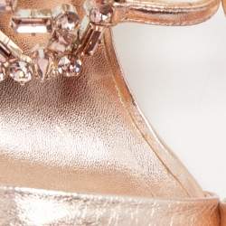 Gucci Metallic Leather Crystal Embellished Interlocking G Sandals Size 39