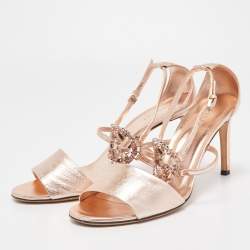 Gucci Metallic Leather Crystal Embellished Interlocking G Sandals Size 39