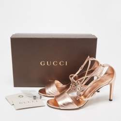 Gucci Metallic Leather Crystal Embellished Interlocking G Sandals Size 39