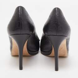 Pre Owned Gucci Black Guccissima Leather Horsebit Platform Pumps Size 37