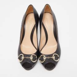 Pre Owned Gucci Black Guccissima Leather Horsebit Platform Pumps Size 37