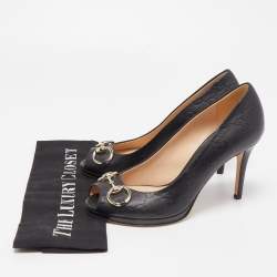 Pre Owned Gucci Black Guccissima Leather Horsebit Platform Pumps Size 37
