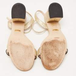 Pre Owned Gucci Gold Crinkled Leather GG Marmont Ankle Strap Sandals Size 37.5