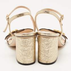 Pre Owned Gucci Gold Crinkled Leather GG Marmont Ankle Strap Sandals Size 37.5