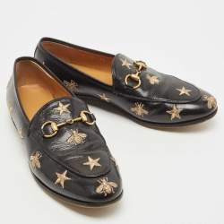 Pre Owned Gucci Black Leather Jordaan Slip On Loafers Size 36