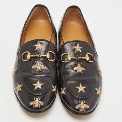 Pre Owned Gucci Black Leather Jordaan Slip On Loafers Size 36