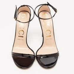 مملوكة مسبقًا Gucci Black Patent Leather Ilse Ankle Strap Sandals Size 39.5