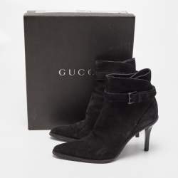 Gucci Black Suede Pointed Toe Ankle Boots Size 39