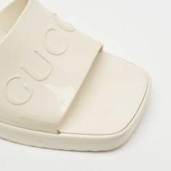 Gucci White Rubber Logo Slides Size 37