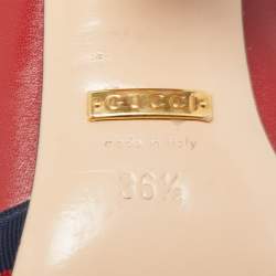 Pre Owned Gucci Red Leather and Web Bow Block Heel Pumps Size 36.5
