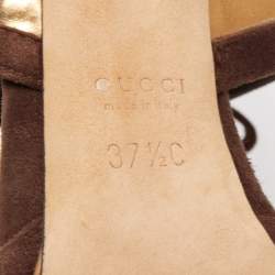 Gucci Brown/Gold Suede and Leather Ankle Tie Sandals Size 37.5