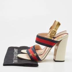 Gucci Multicolor Leather And Web Trim Block Heel Sandals Size 40