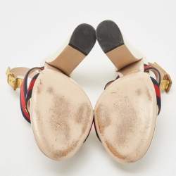 Gucci Multicolor Leather And Web Trim Block Heel Sandals Size 40