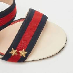 Gucci Multicolor Leather And Web Trim Block Heel Sandals Size 40