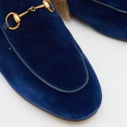 Gucci Blue Velvet and Fur Princetown Mules Size 40.5