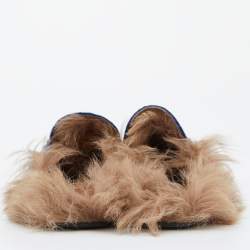 Gucci Blue Velvet and Fur Princetown Mules Size 40.5