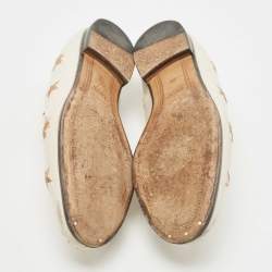 Pre Owned Gucci Cream Leather Jordaan Embroidered Bee Horsebit Slip On Loafers Size 39