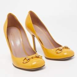 Pre Owned Gucci Yellow Patent Leather Horsebit Pumps Size 38.5