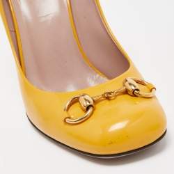 Pre Owned Gucci Yellow Patent Leather Horsebit Pumps Size 38.5
