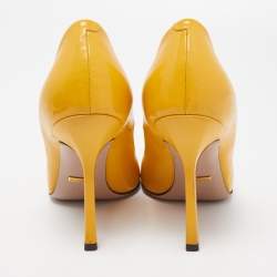 Pre Owned Gucci Yellow Patent Leather Horsebit Pumps Size 38.5