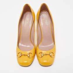 Pre Owned Gucci Yellow Patent Leather Horsebit Pumps Size 38.5