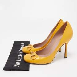 Pre Owned Gucci Yellow Patent Leather Horsebit Pumps Size 38.5