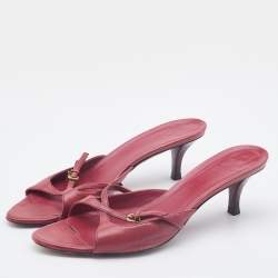 Pre Owned Gucci Cherry Red Leather Cross Slide Sandals Size 39