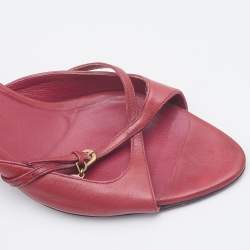 Pre Owned Gucci Cherry Red Leather Cross Slide Sandals Size 39