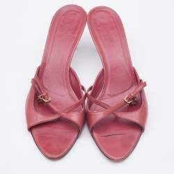 Pre Owned Gucci Cherry Red Leather Cross Slide Sandals Size 39